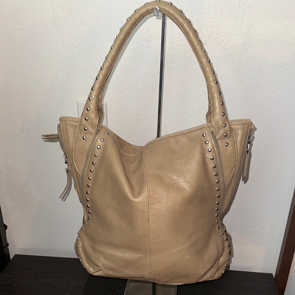 SOLD: Christopher Kon Beige Studded Leather Handbag - Picture 2 of 8